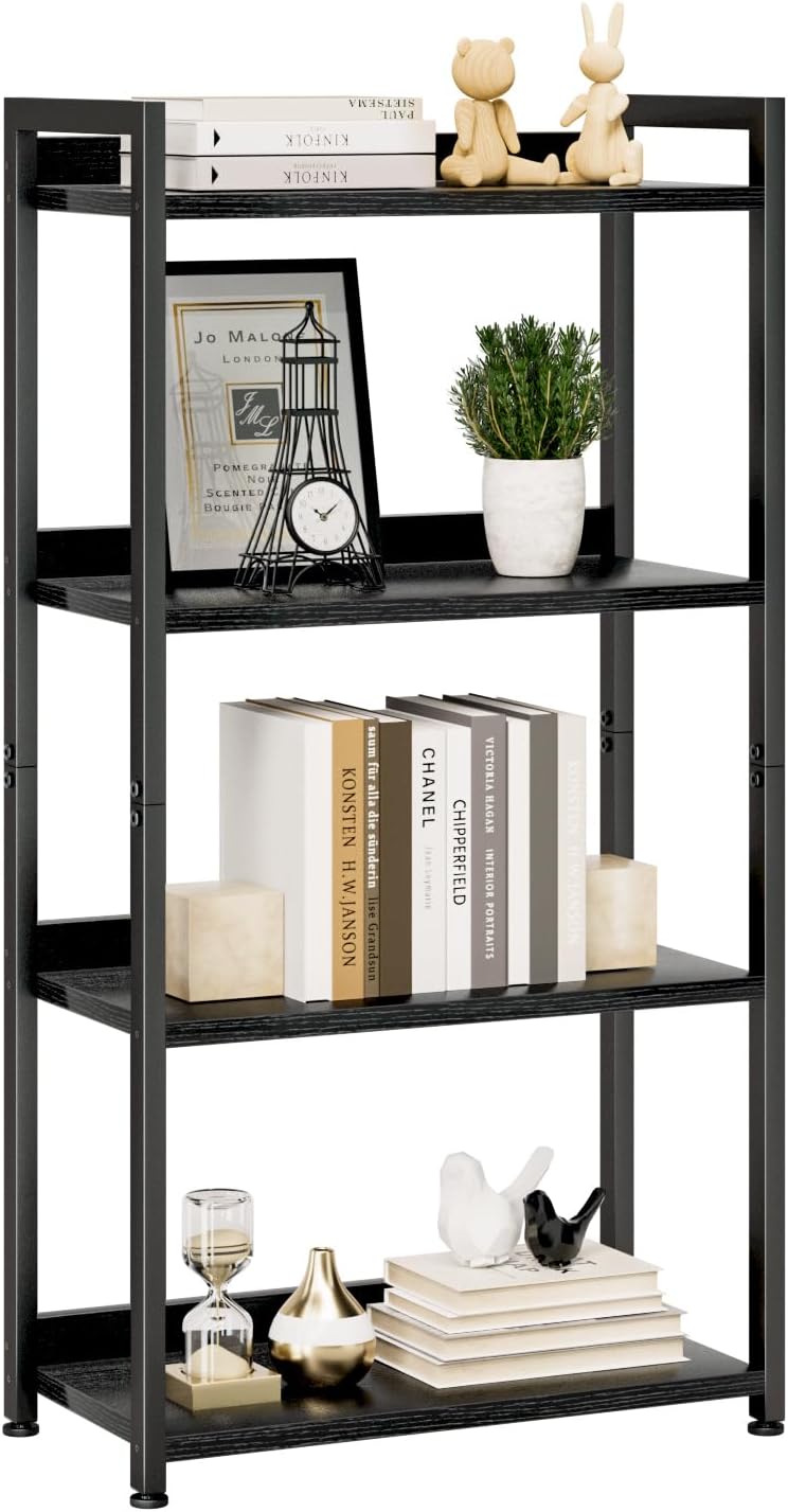 NUMENN Bookshelf, 4 Tier Bookshelves, Home Office Bookcase Shelf Storage Organizer, Free Standing Storage Shelving Unit for Bedroom, Living Room and Home Office, Black - Image 1